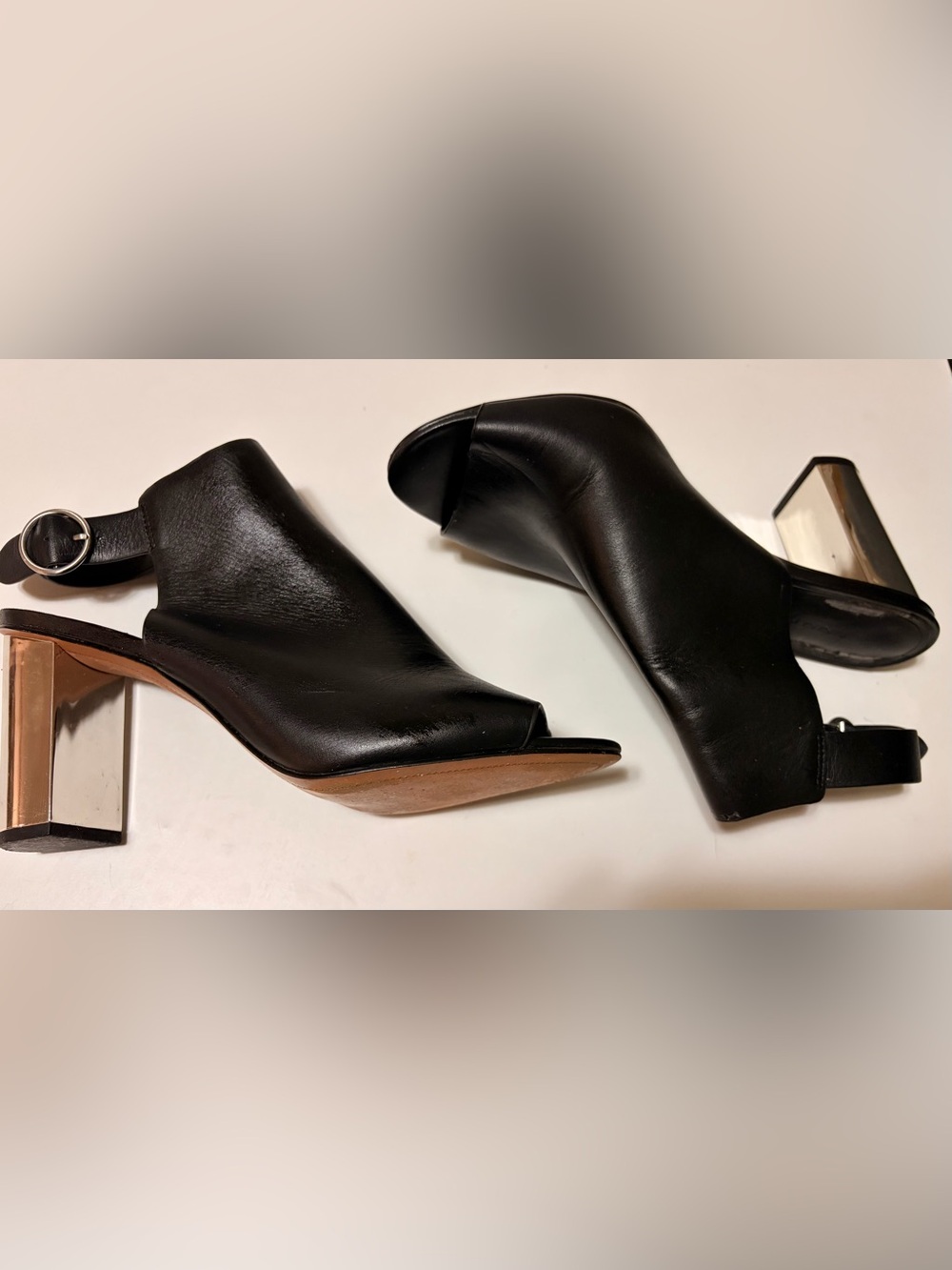 Banana Republic Black Leather Peep-Toe Slingback with Metallic Block Heel